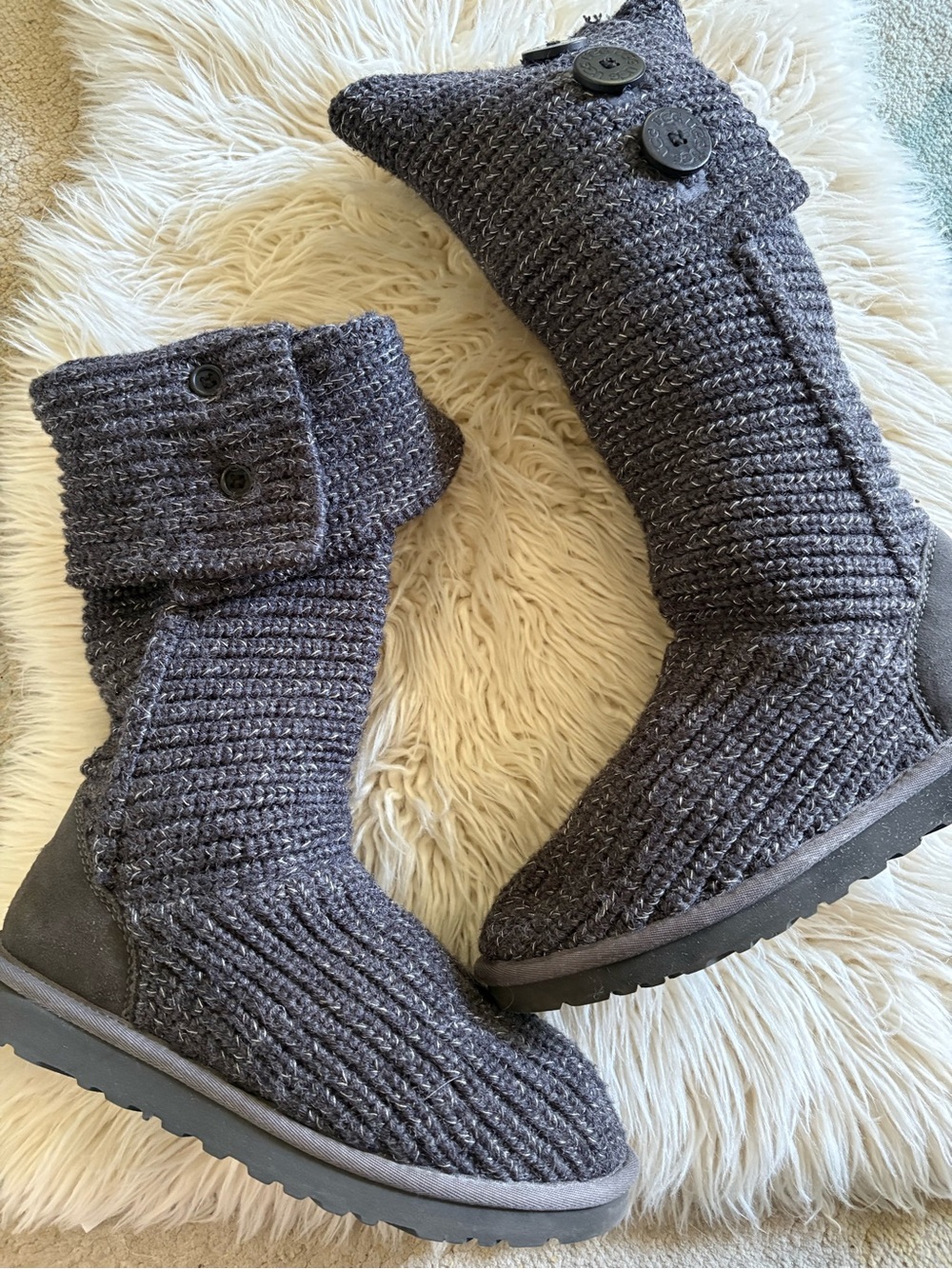 UGG Australia Cardy Tall Slouch Knit Sweater Boots 8 Button Down or Up Y2K EUC